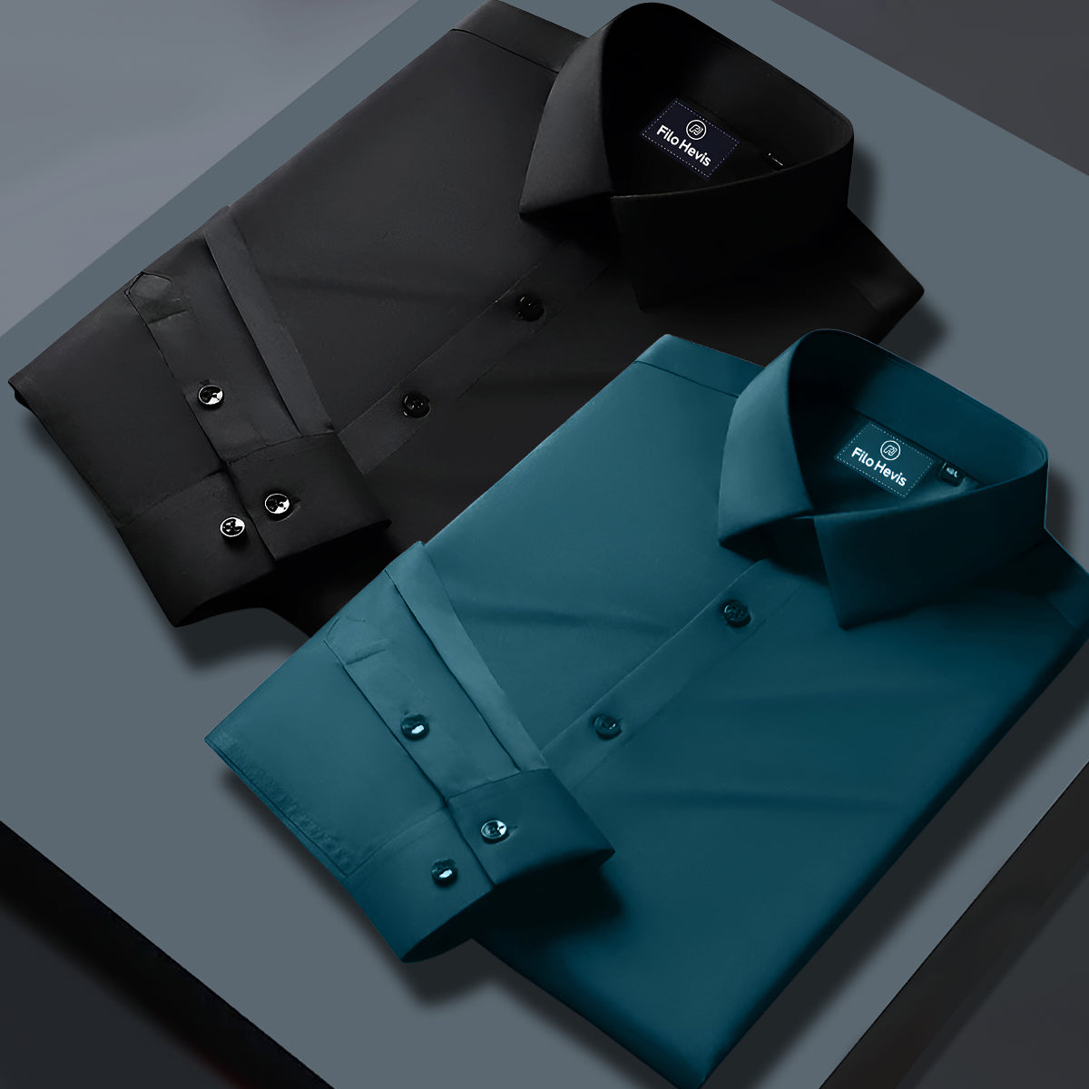 Combo of 2 Formal shirts Black & Teal Blue Colour