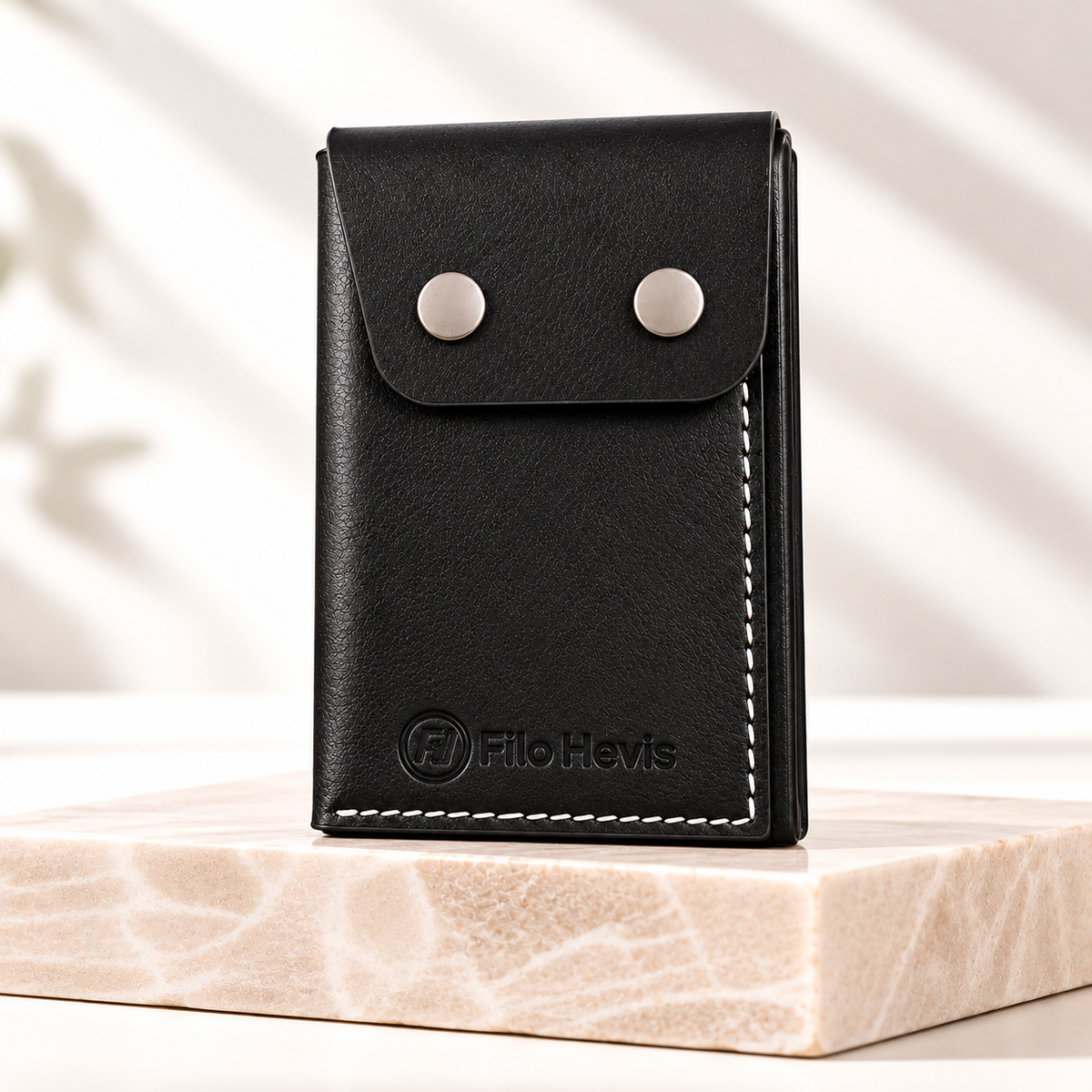 Leather Snap Button Wallet for Men – Compact Card Holder with Cash Pocket- Black