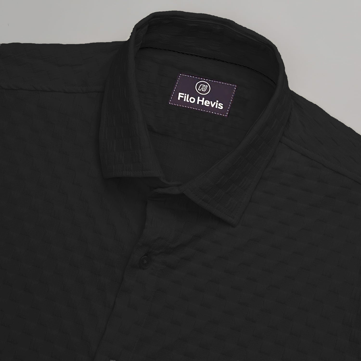 Man's Casual Checks Textured Popcorn Shirts- Black