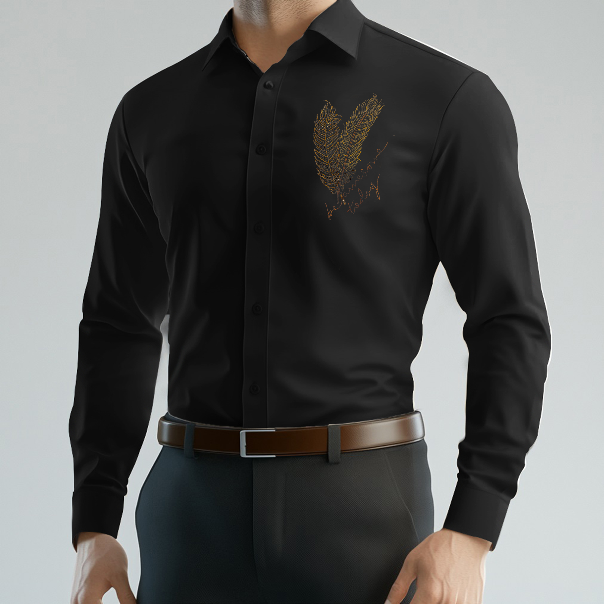 PARTY SHIRTS FOR MEN | PREMIUM SHIRTS | CLUB SHIRTS Feather Embroidery-Black