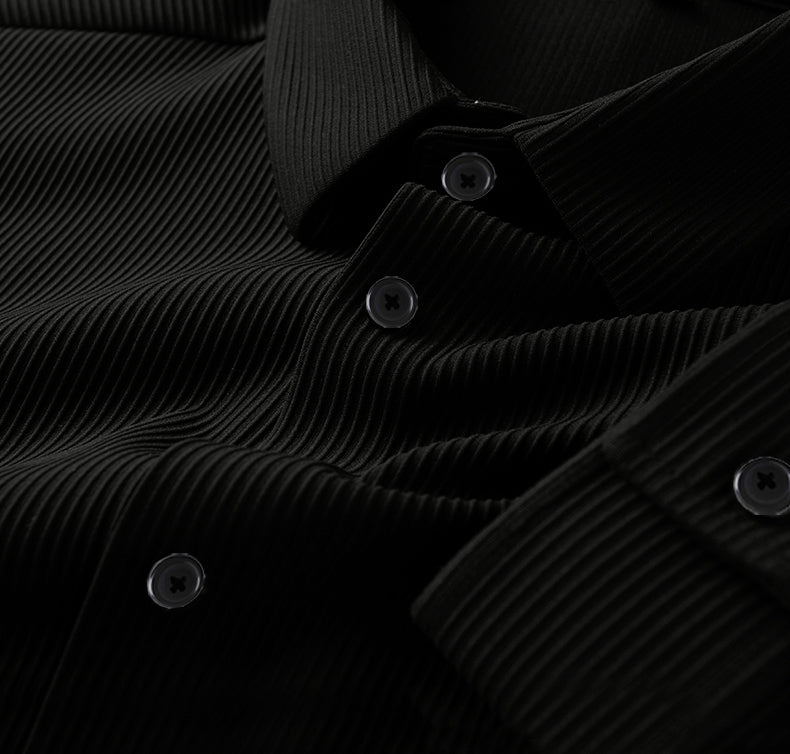 Corduroy Casual Shirts for Men Blended Fabric - Black