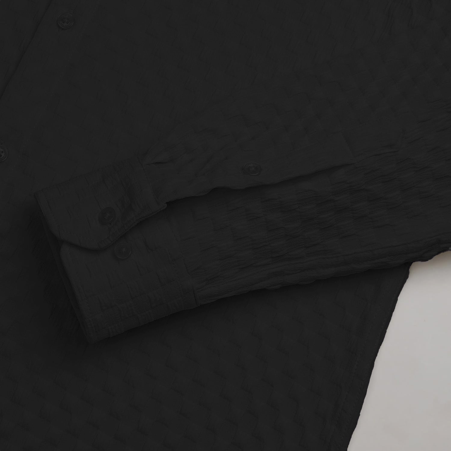Man's Casual Checks Textured Popcorn Shirts- Black