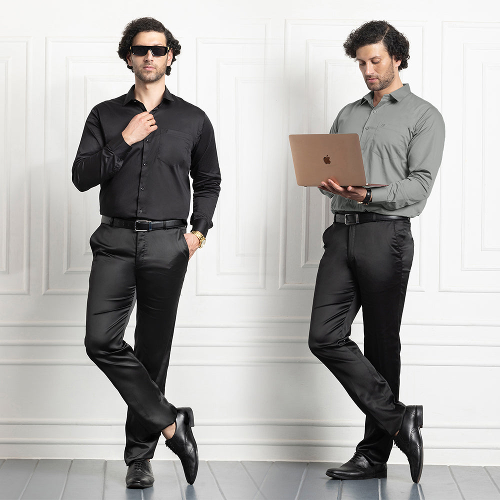 Combo of 2 Premium Cotton Formal Shirts – Black & Grey | Single Pocket | Smart Fit