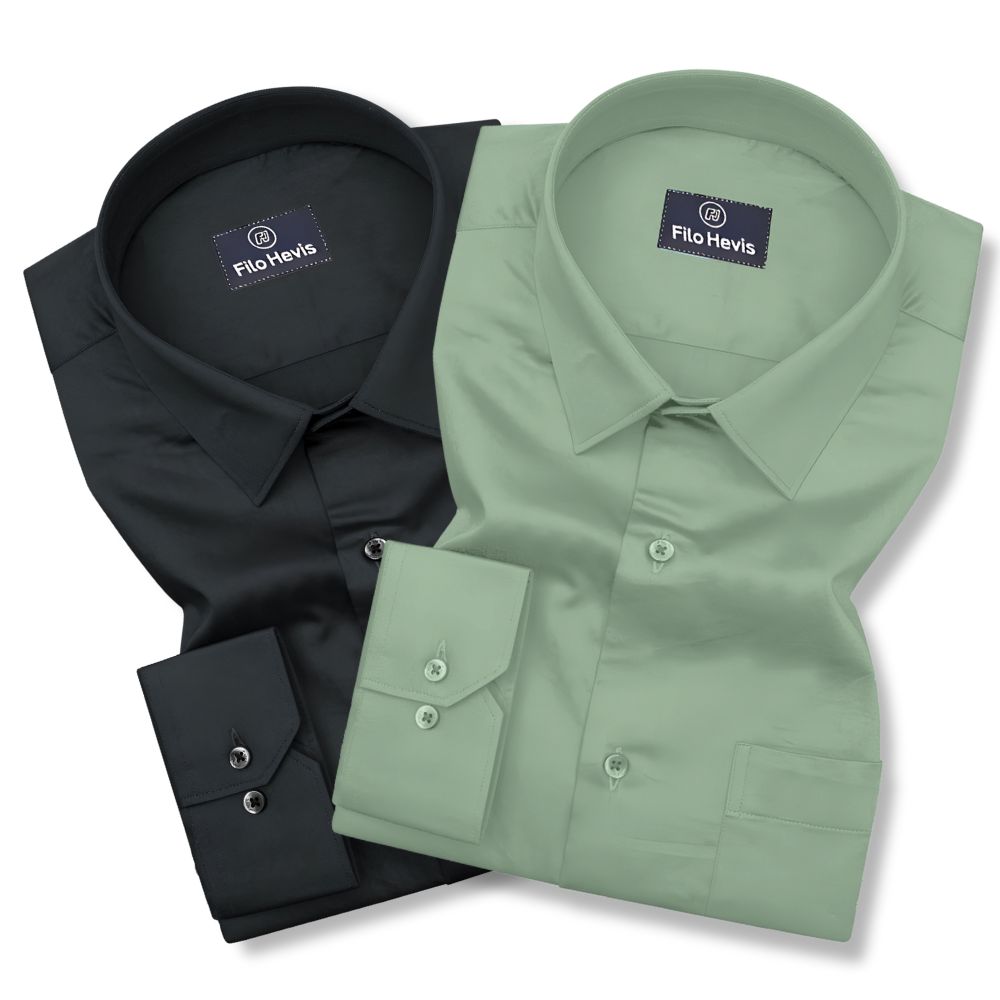 Combo of 2 Premium Cotton Formal Shirts – Black & Pista Green | Single Pocket | Smart Fit