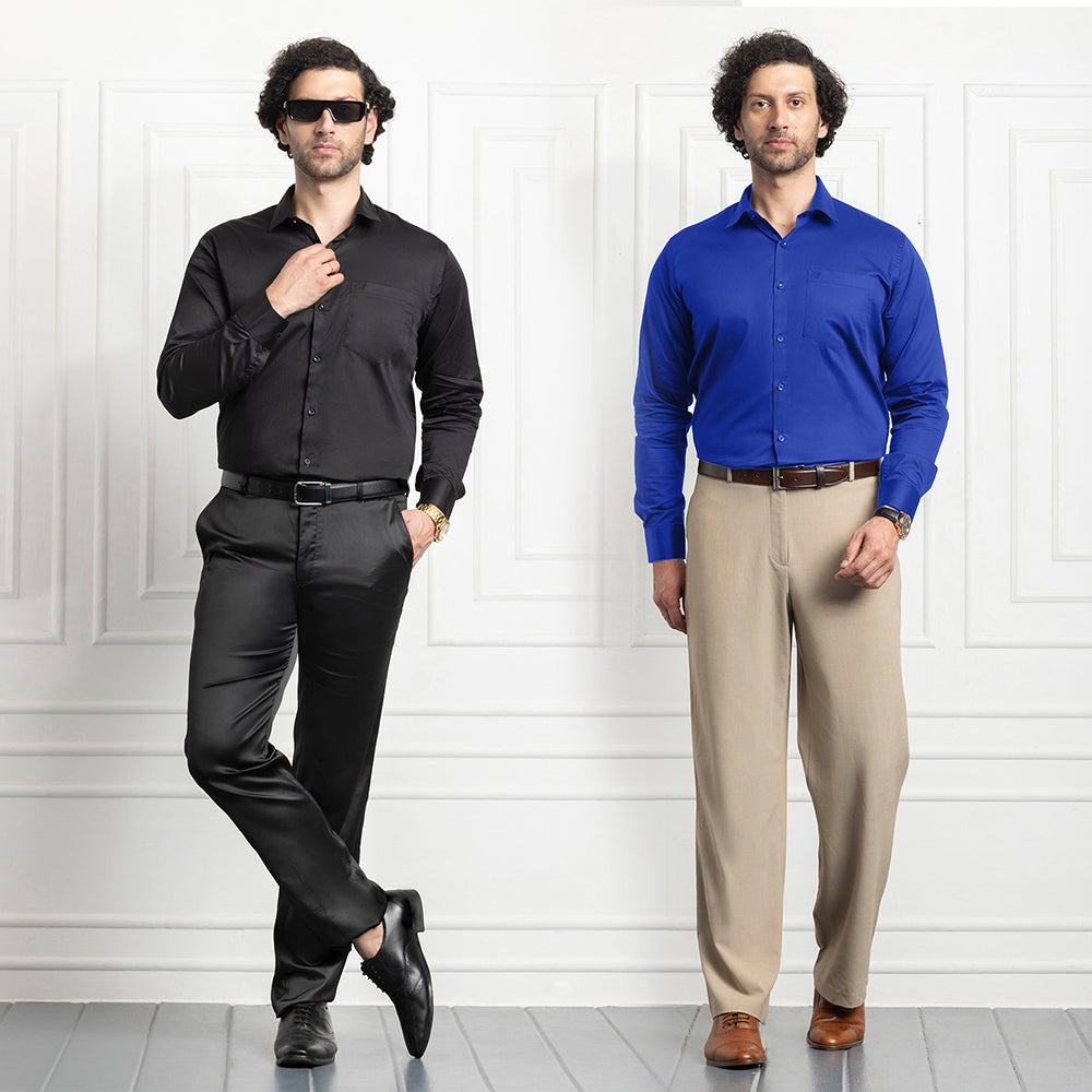 Combo of 2 Premium Cotton Formal Shirts – Black & Royal Blue| Single Pocket | Smart Fit My Store