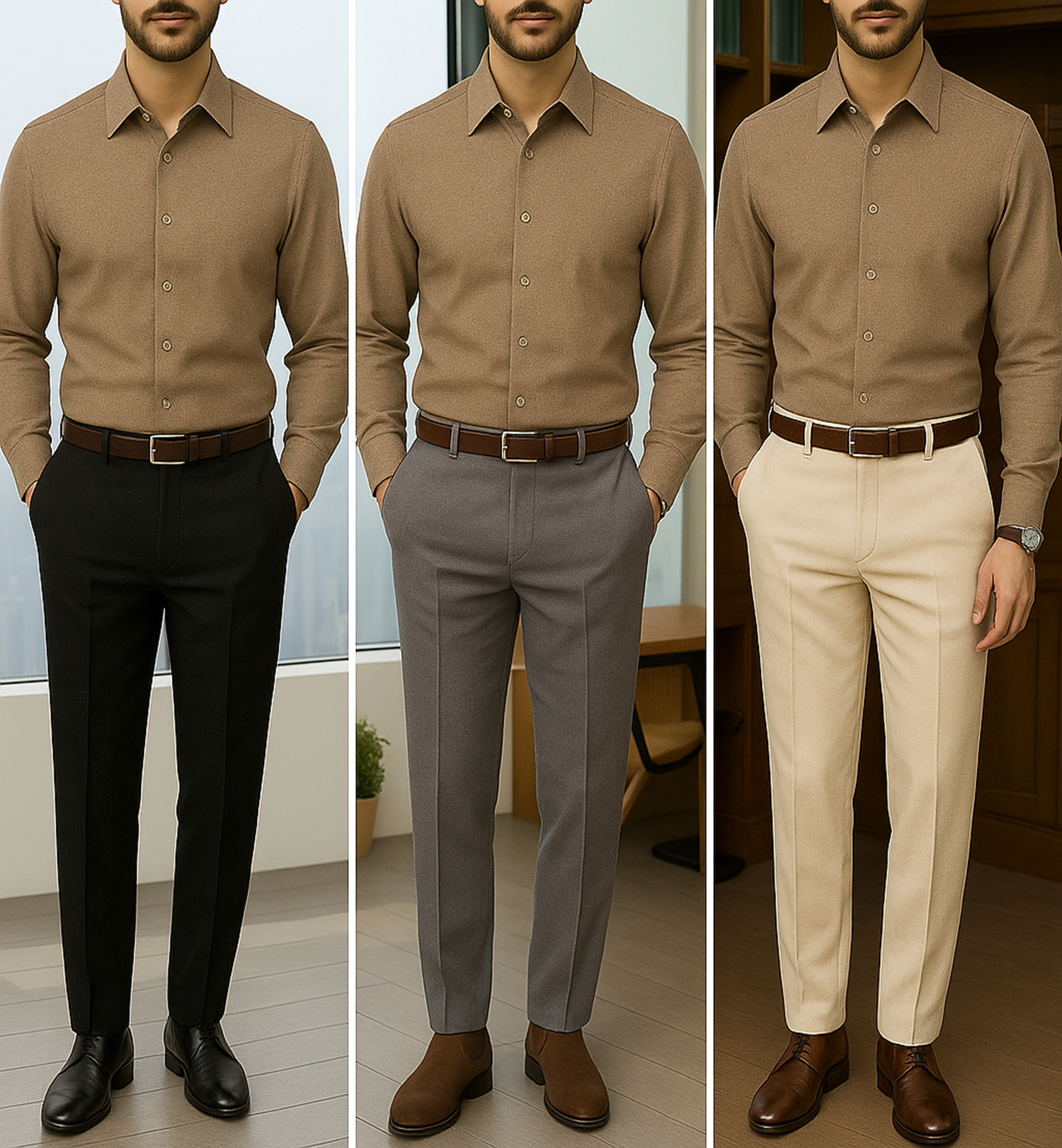 Filafil Fabric Regular Fit Single Pocket Formal Shirt Full Sleeve -Brown