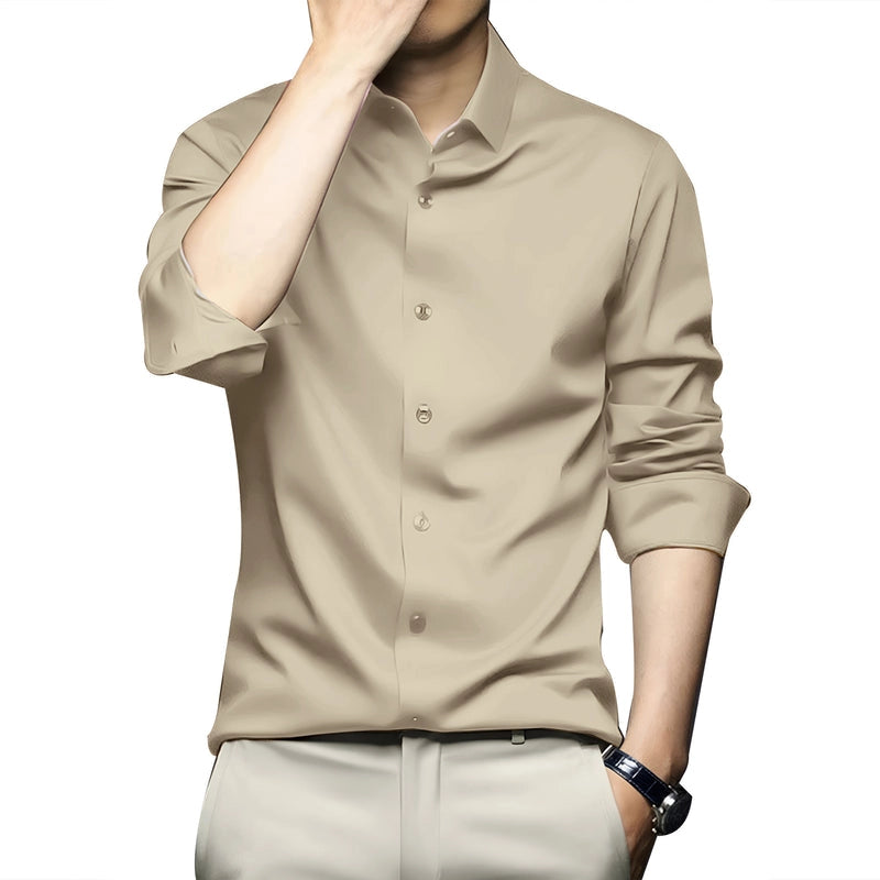 CVC Poly Satin formal Shirt For Men-Beige