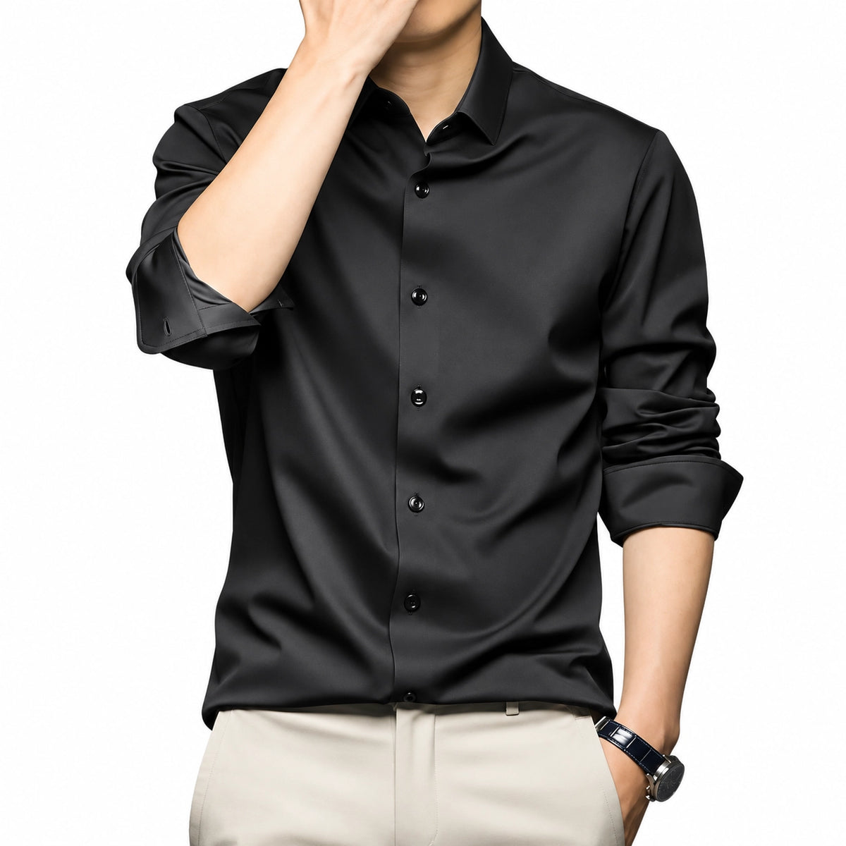 CVC Poly Satin formal Shirt For Men-Black