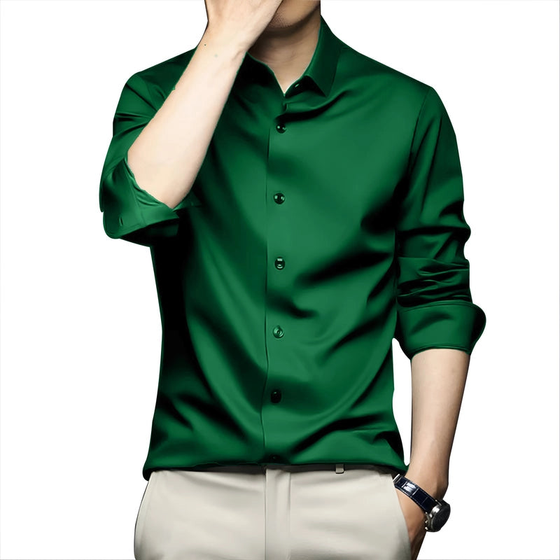 CVC Poly Satin formal Shirt For Men-Bottle-Green