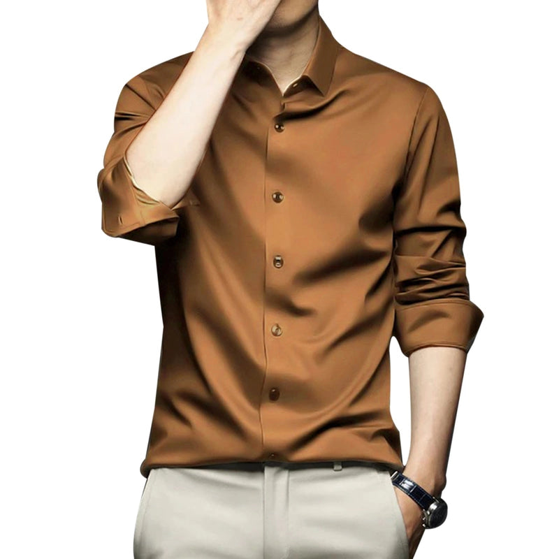 CVC Poly Satin formal Shirt For Men-Brown