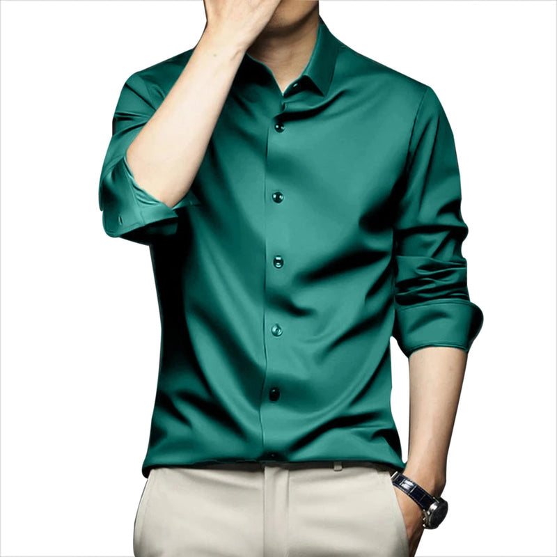 CVC Poly Satin formal Shirt For Men-Cyan