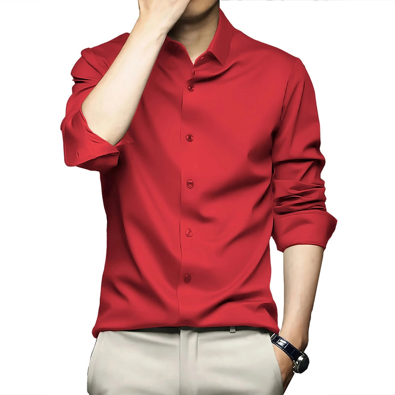 CVC Poly Satin formal Shirt For Men-Red
