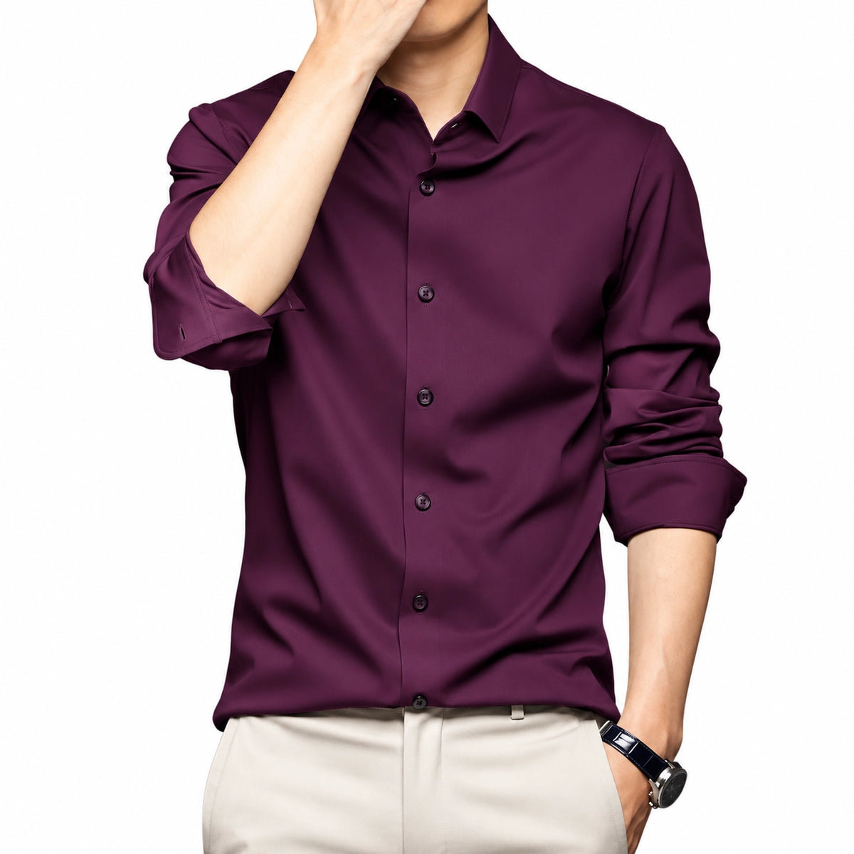 CVC Poly Satin formal Shirt For Men-Wine