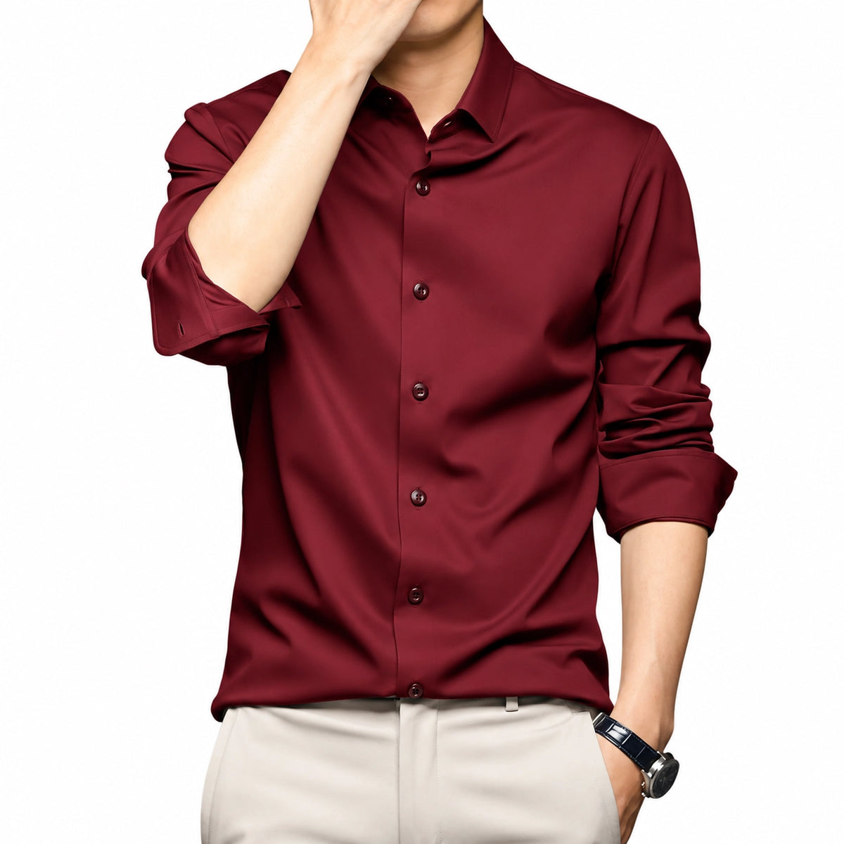 CVC Poly Satin formal Shirt For Men-Maroon