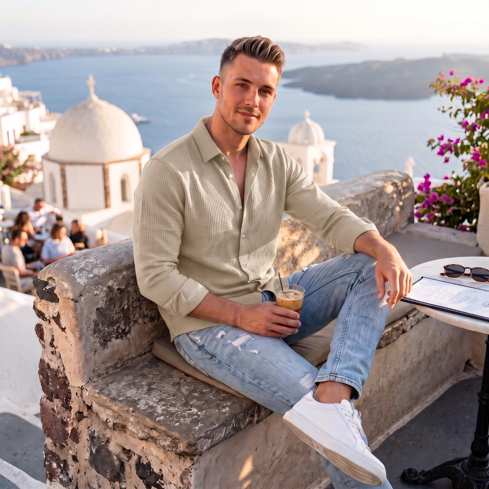 Men's Full Sleeve Self Textured Shirt | Cream My Store