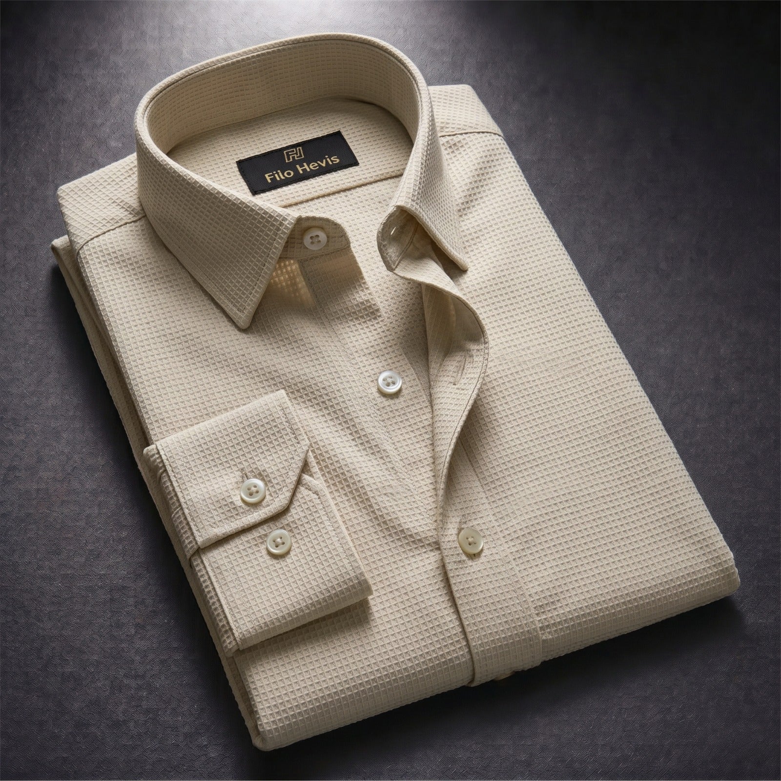 Men's Full Sleeve Self Textured Shirt | Cream My Store