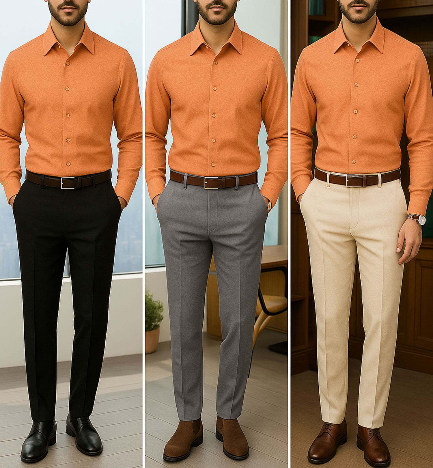 Filafil Fabric Regular Fit Single Pocket Formal Shirt Full Sleeve -Orange