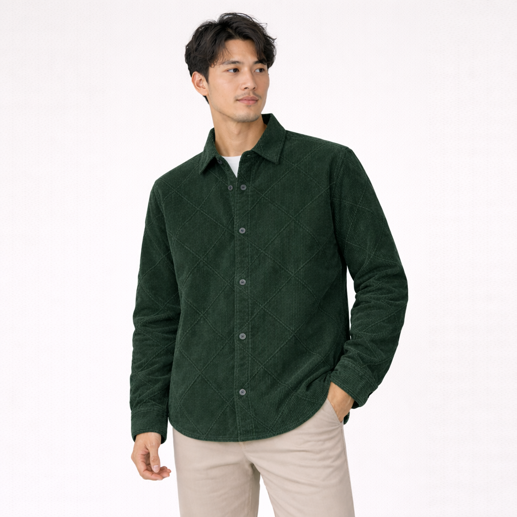 Corduroy Shirt for Men – Soft Textured Winter- Dark-Green