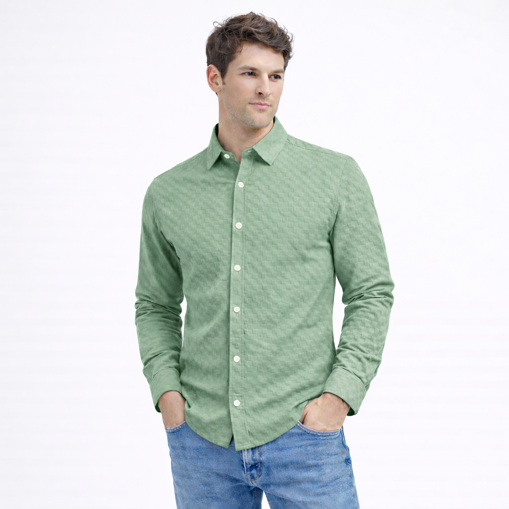 PREMIUM TEXTURED POPCORN SHIRT | SELF-CHECKS EMBOSS EFFECT PATTERN | Pista Green