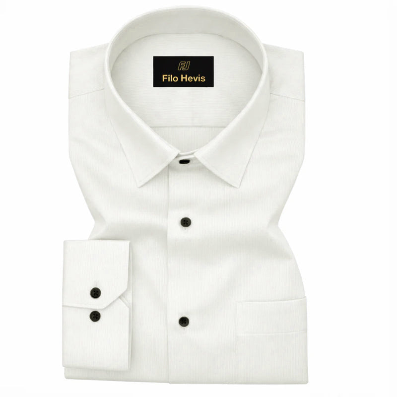 Fine-Ribbed Self-Structured Formal Shirt-White