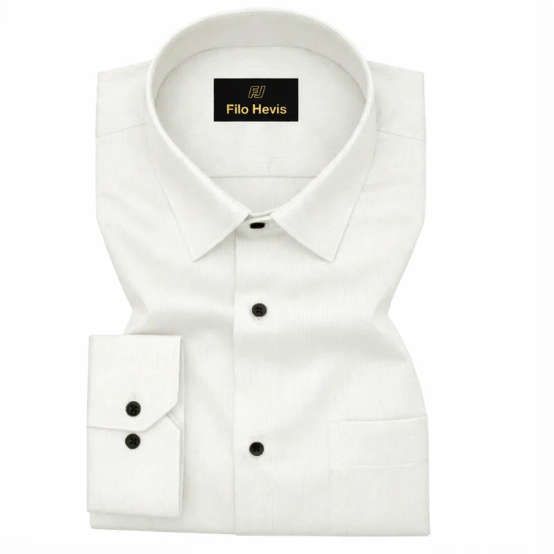 Fine-Ribbed Self-Structured Formal Shirt-White My Store