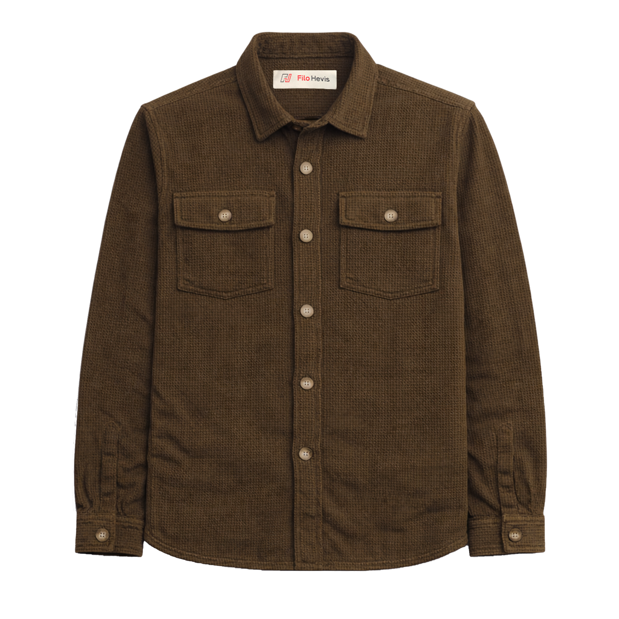 Textured Utility Shirt for Men – Soft Waffle Weave Full Sleeve Shirt-Brown