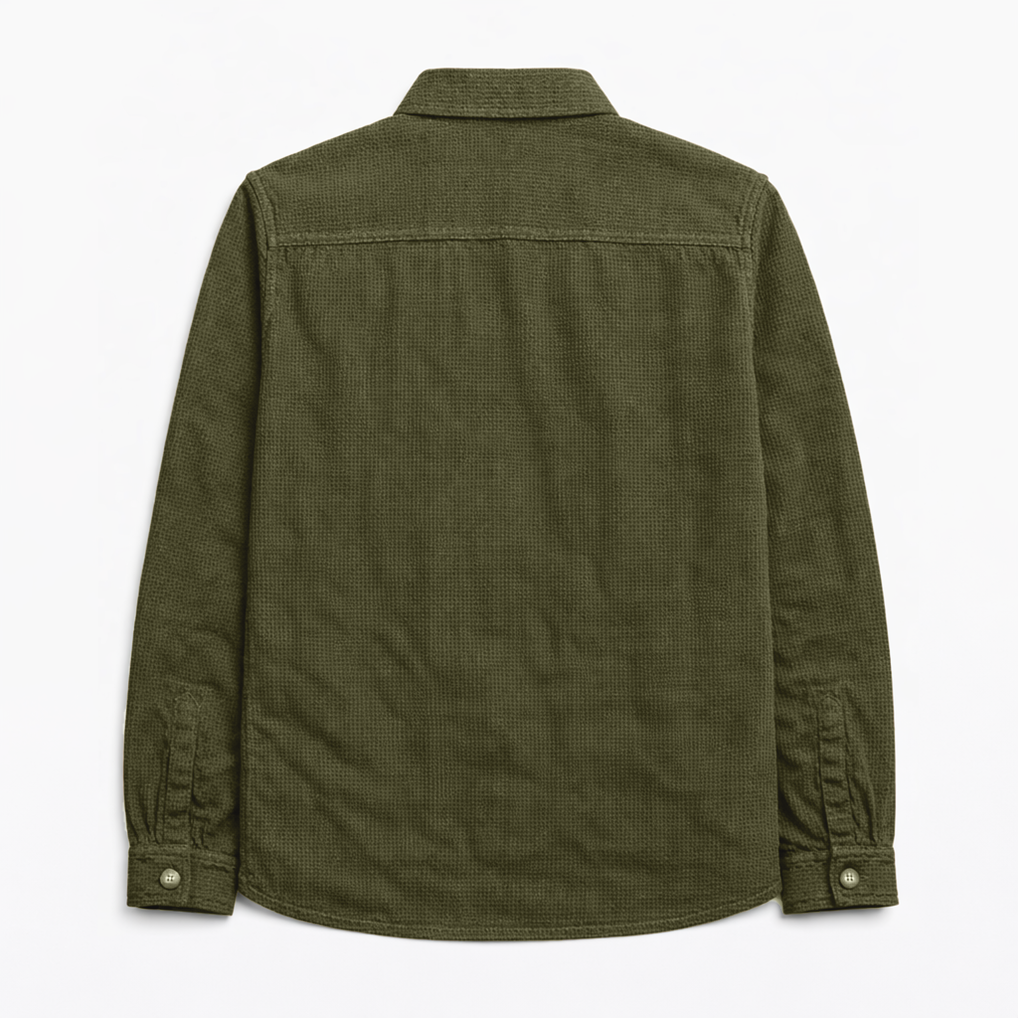 Textured Utility Shirt for Men – Soft Waffle Weave Full Sleeve Shirt-Olive Green