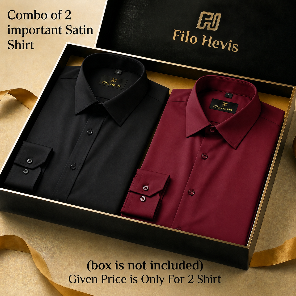 Combo of 2 Men's Imported Satin formal Shirt Black & Maroon