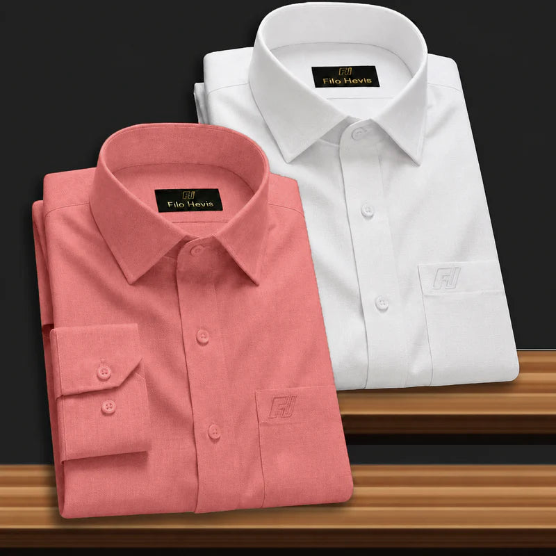 Combo of 2 Filafil Fabric Regular Fit Formal Shirts – White & Peach (Single Pocket)