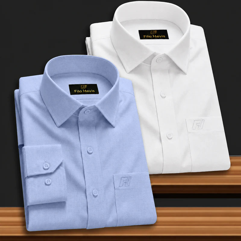 Combo of 2 Filafil Fabric Regular Fit Formal Shirts – White & Sky (Single Pocket)
