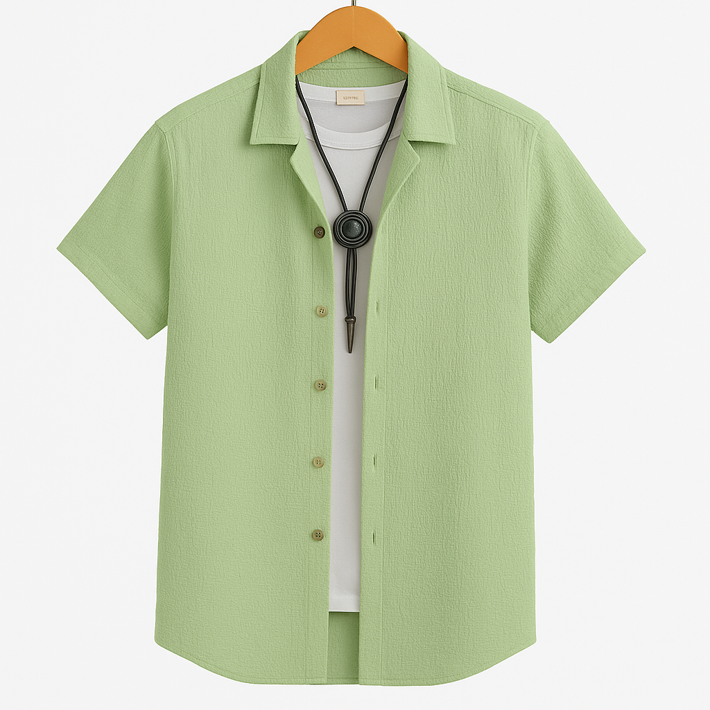 Men’s Light Green Poly-Cotton Casual Shirt | Short Sleeve | Summer Comfort