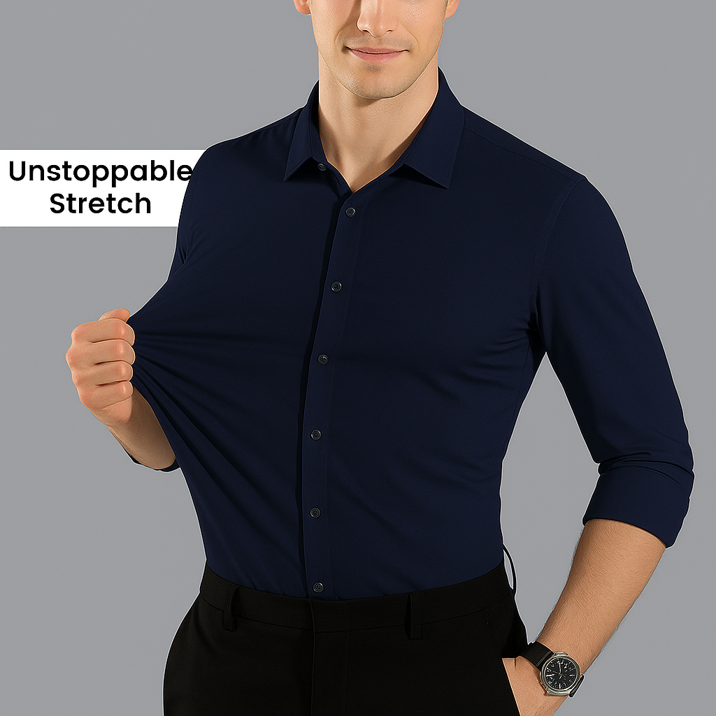 Men Mustang Lycra Soft Stretchable Shirt- Navy Blue