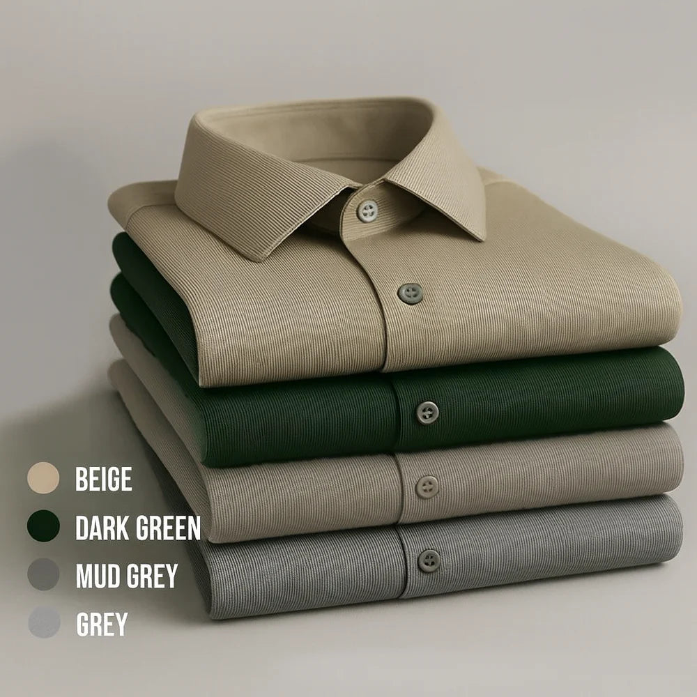 Fine-Ribbed Self-Structured Formal Shirt-DARK GREEN My Store