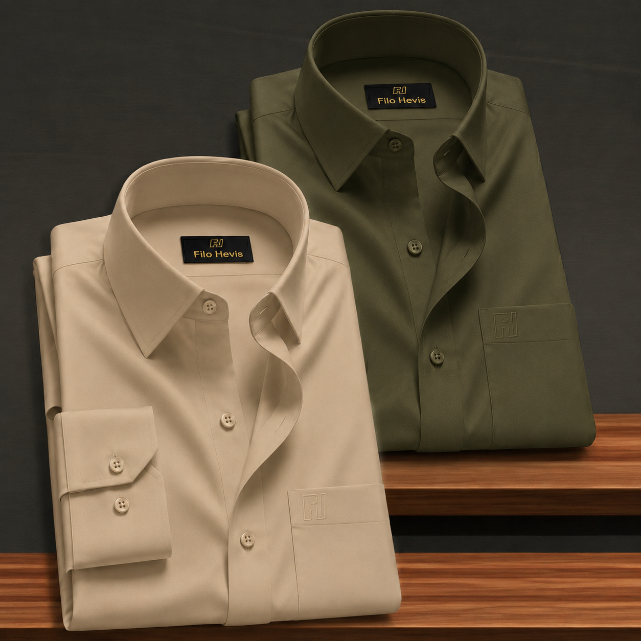 Combo of 2 Formal shirts Cream & Mehndi Colour My Store