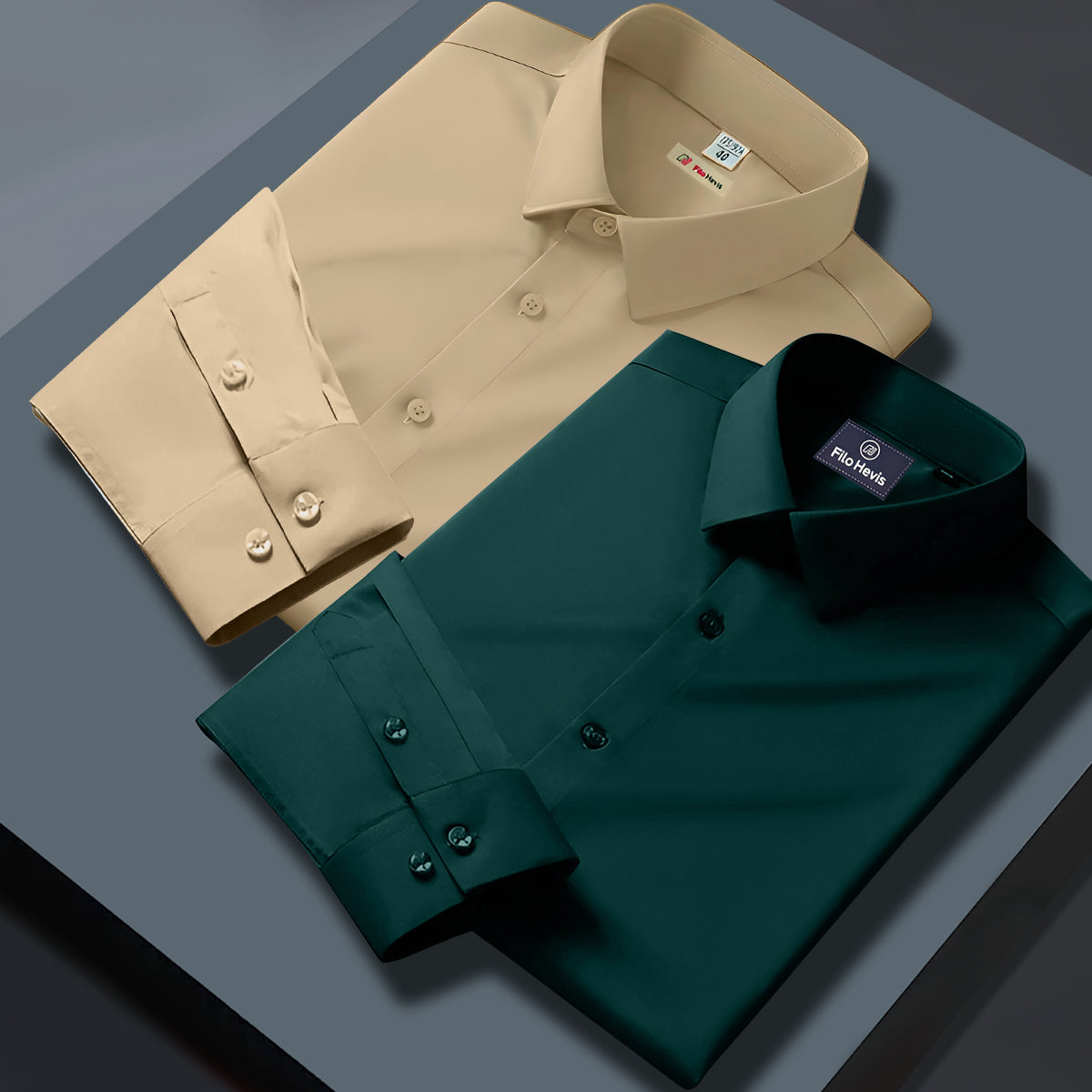 Combo of 2 Formal shirts Cream & Teal Green Colour