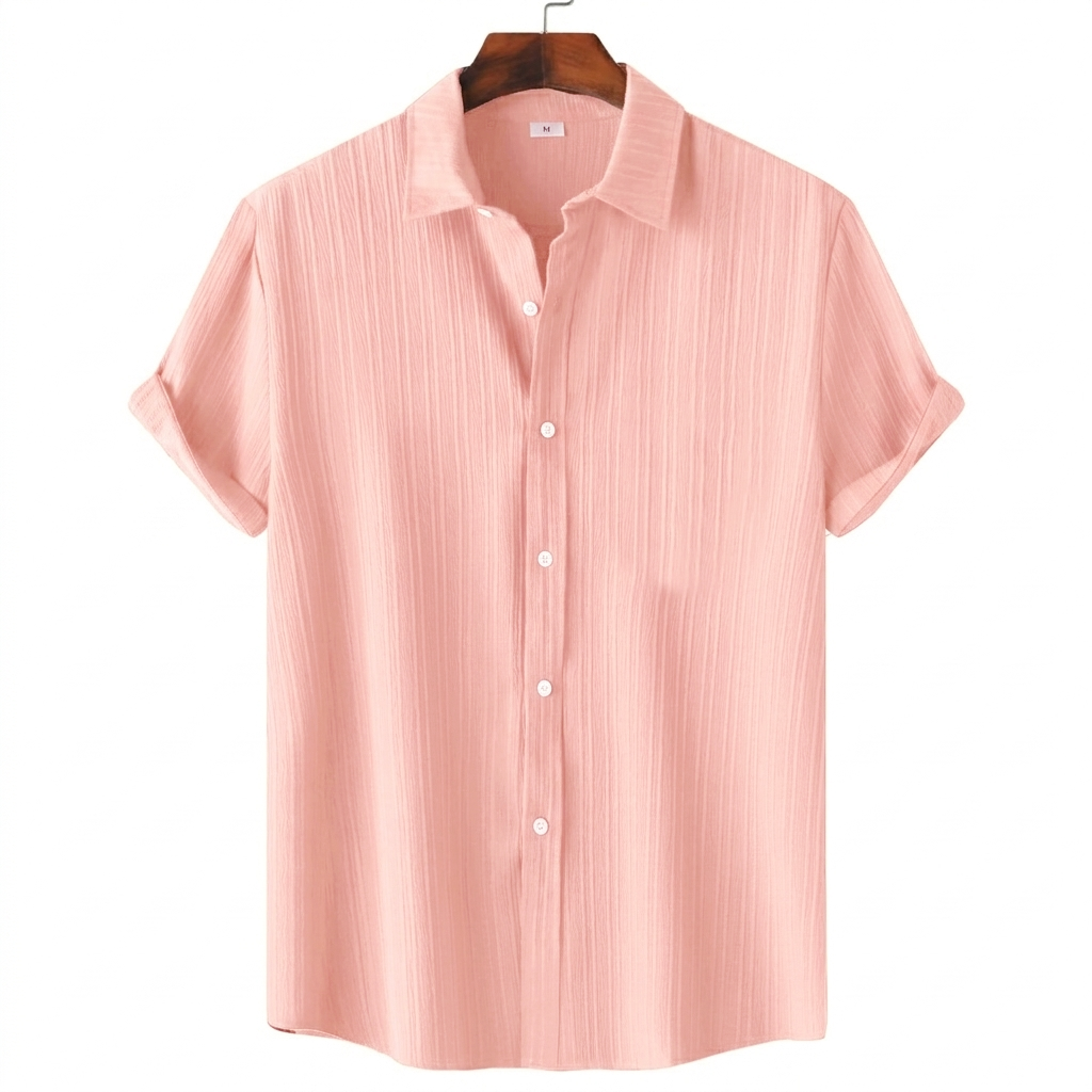 Men’s Textured Popcorn Half Sleeve Casual Shirt – Peach