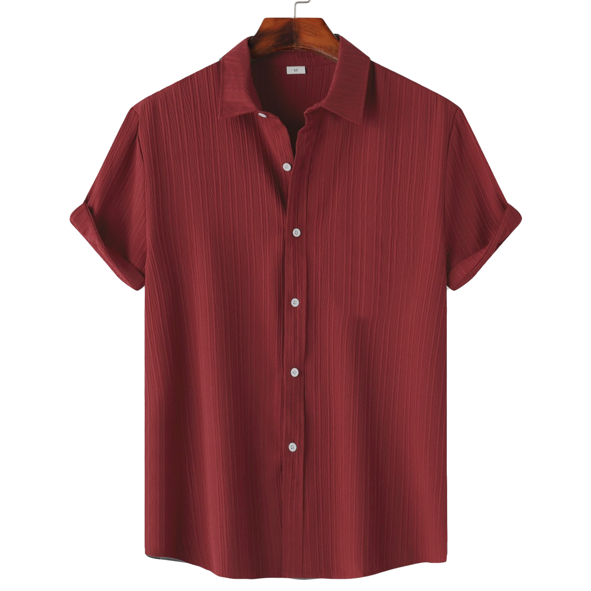 Men’s Textured Popcorn Half Sleeve Casual Shirt – Red My Store