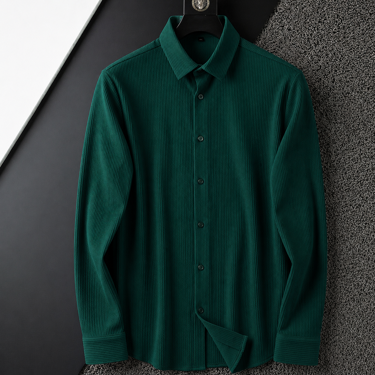 Corduroy Inspired Self-Cord Casual Shirts for Men Blended Fabric - Green