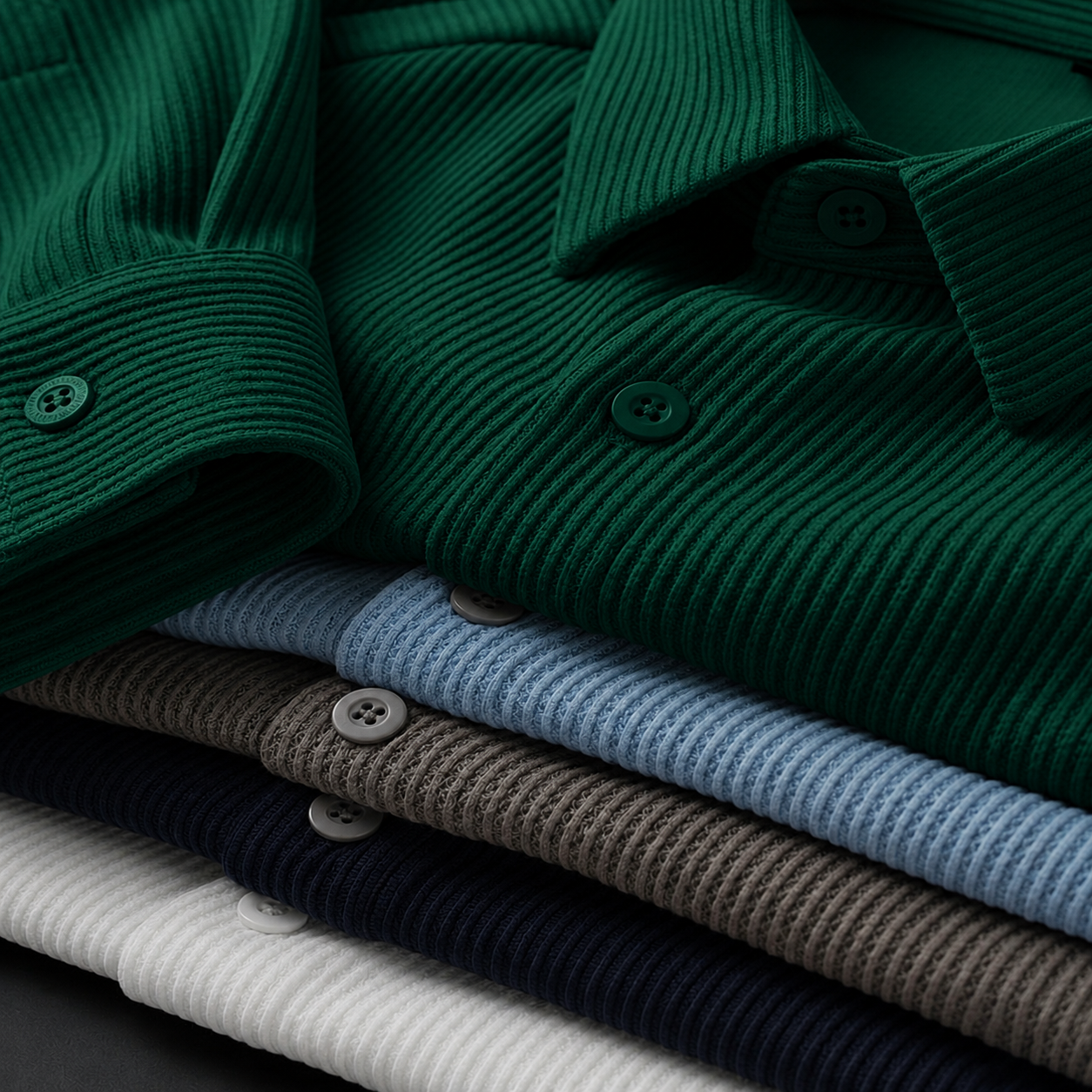 Corduroy Inspired Self-Cord Casual Shirts for Men Blended Fabric - Green