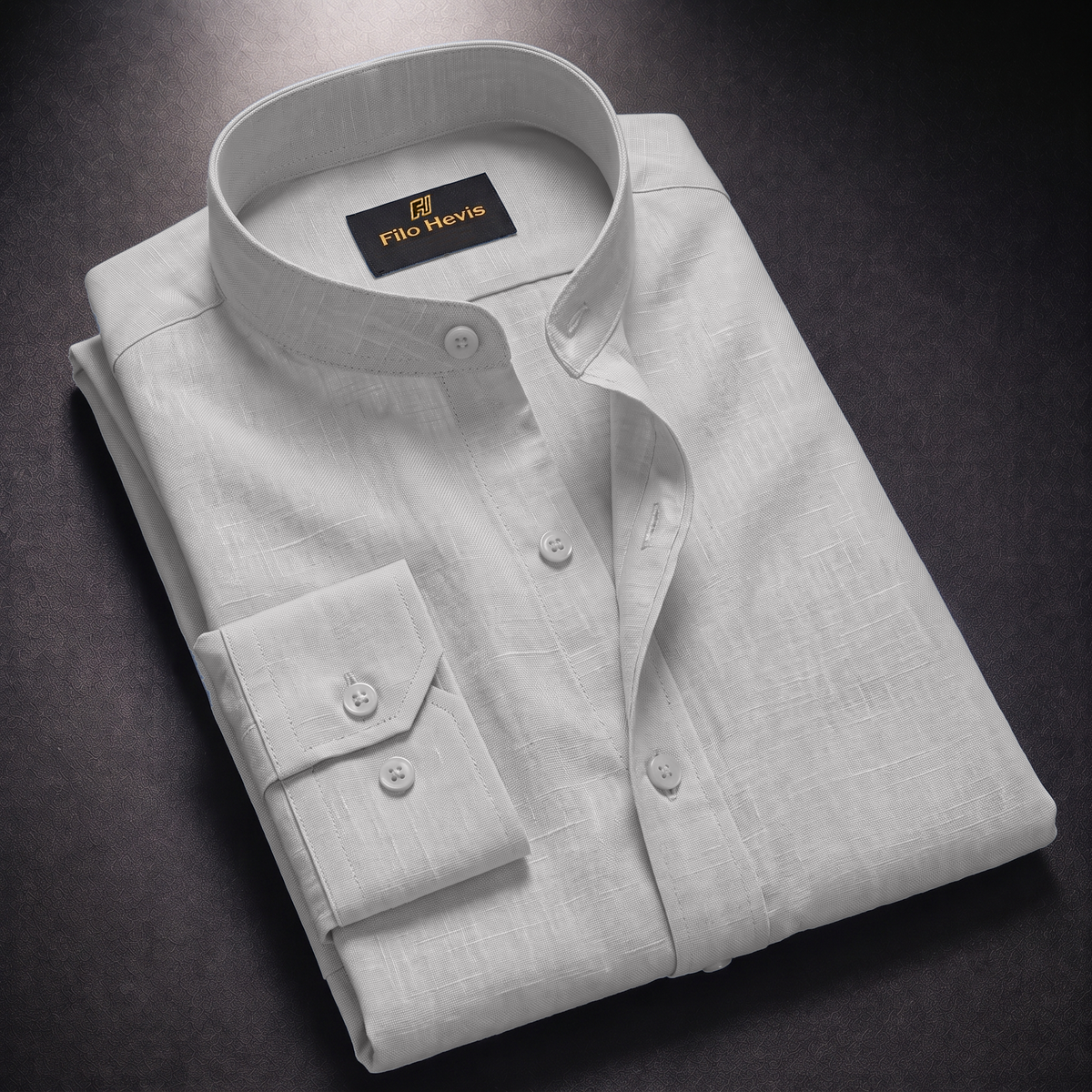MEN’S CHINESE COLLAR SHIRT | FULL SLEEVE COTTON LINEN T-NECK SHIRT | LIGHT GREY COLOR