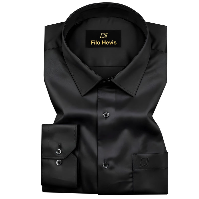 Platinum Cotton Satin Formal Shirt for Men - with Pocket | Black My Store