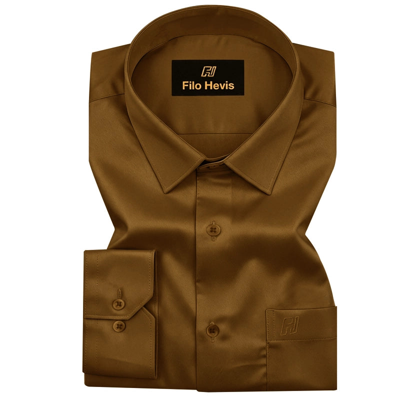 Platinum Cotton Satin Formal Shirt for Men - with Pocket | Brown My Store