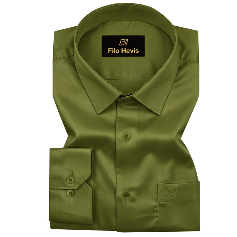 Platinum Cotton Satin Formal Shirt for Men - with Pocket | Light Mehndi My Store