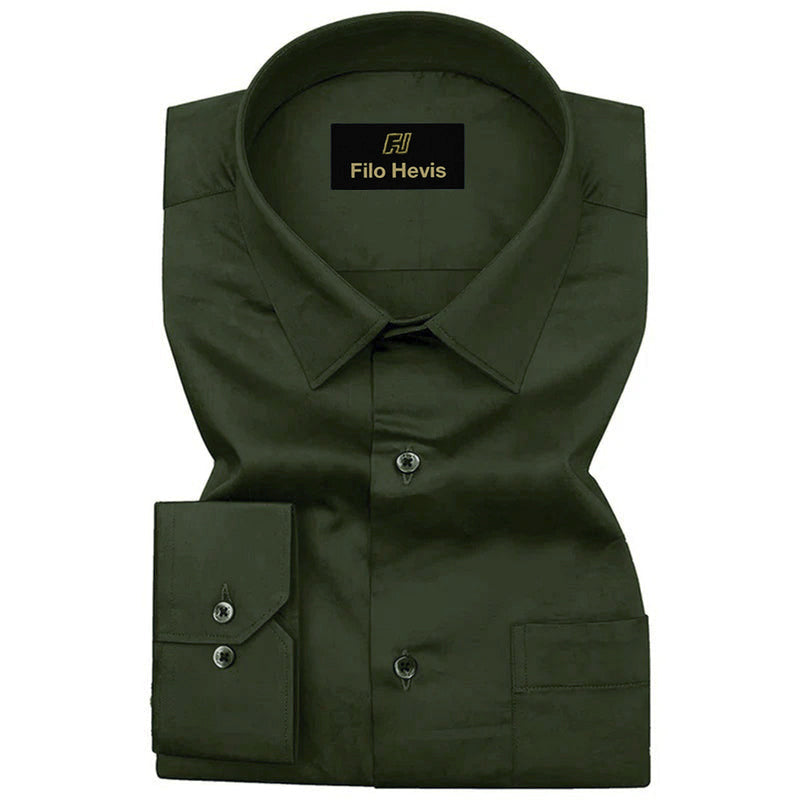 Platinum Cotton Satin Formal Shirt for Men - with Pocket | Light Mehndi