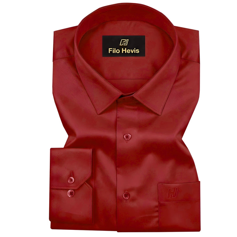 Platinum Cotton Satin Formal Shirt for Men - with Pocket | Maroon My Store