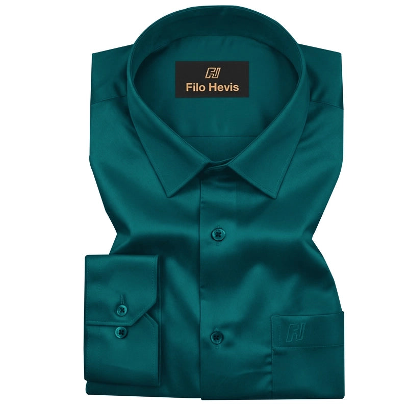 Platinum Cotton Satin Formal Shirt for Men - with Pocket | Dark Green