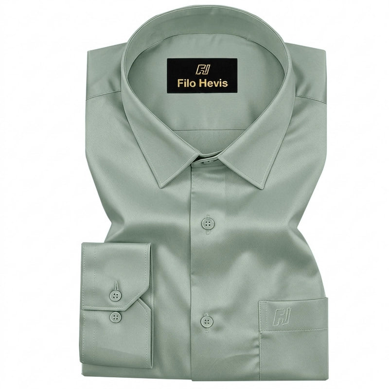 Platinum Cotton Satin Formal Shirt for Men - with Pocket | Pista Green My Store