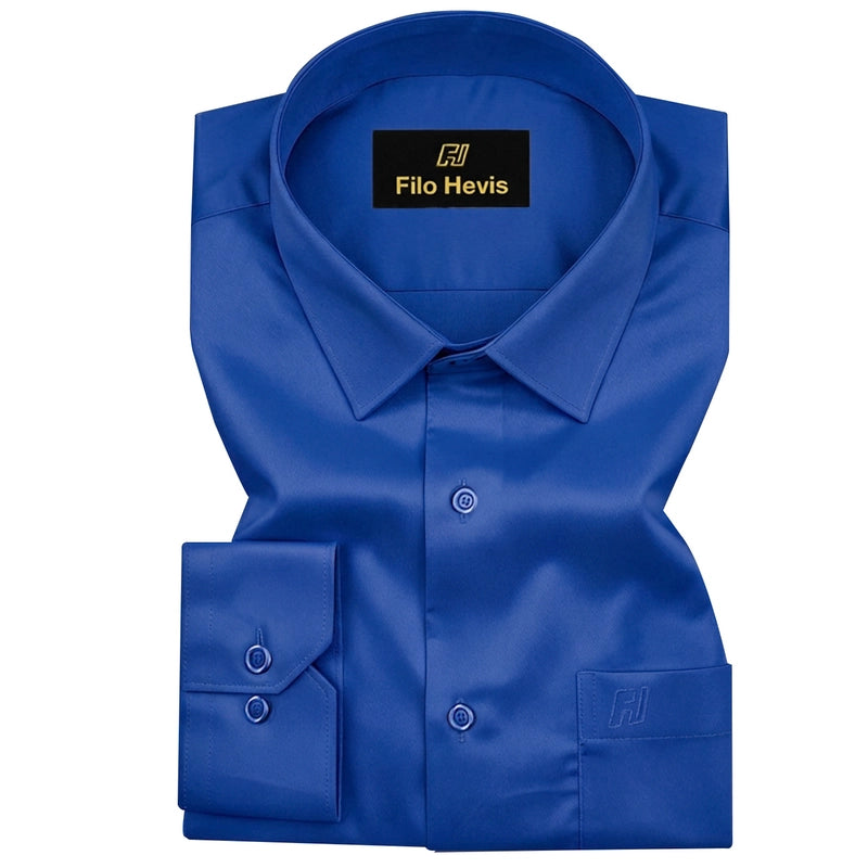 Platinum Cotton Satin Formal Shirt for Men - with Pocket | Royal Blue My Store