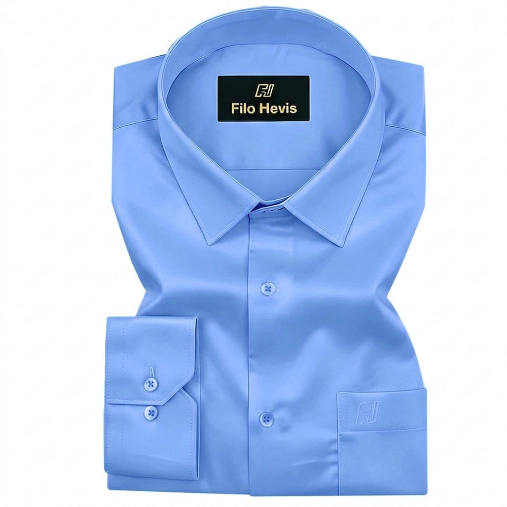 Platinum Cotton Satin Formal Shirt for Men - with Pocket | Sky Blue