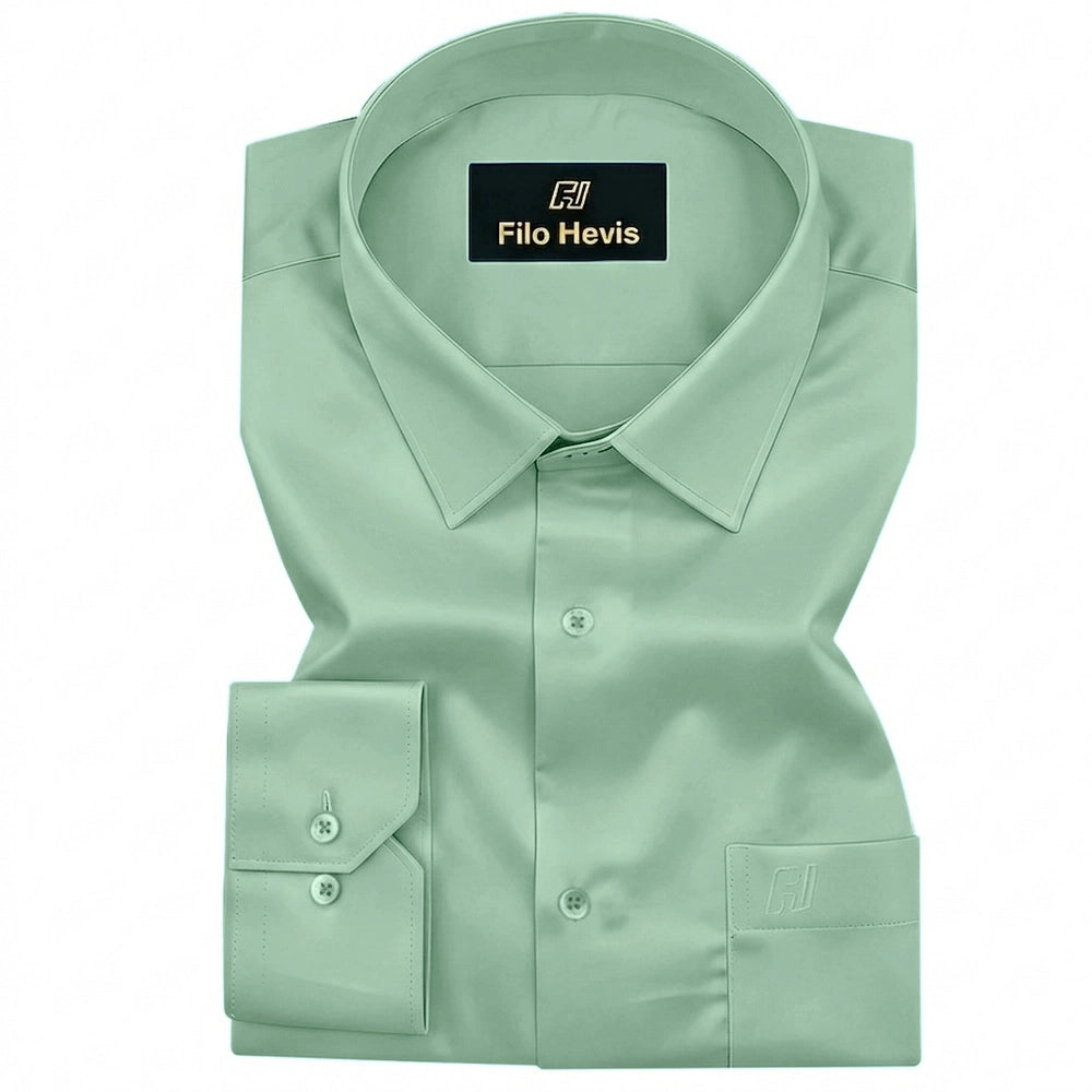 Platinum Cotton Satin Formal Shirt for Men - with Pocket | Pista Green